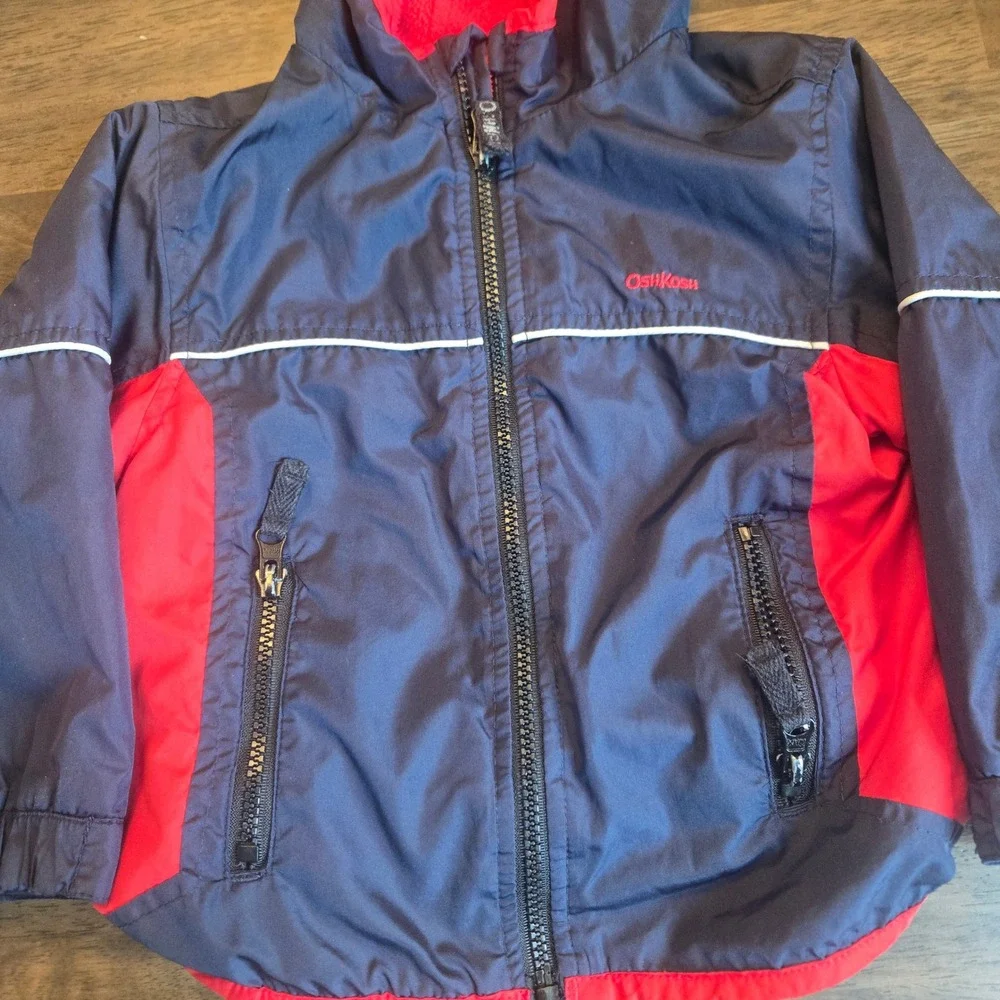 Vtg‎ OshKosh Bgosh Kids Navy Blue Red Fleece Lined Hooded Windbreaker Jacket 24M